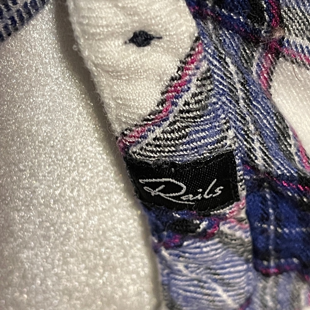 Rails Hunter Plaid Button Down Shirt Blue Pink Contrasting Sleeves Boho Large - Picture 3 of 9